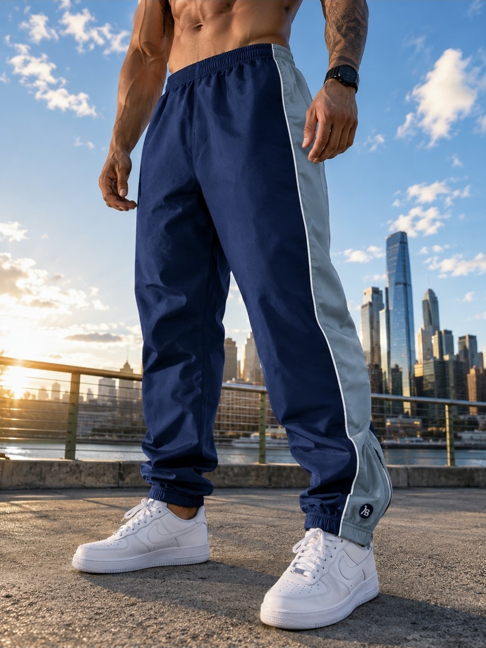 Reebok Men’s Track Pants XL Blue/Gray Colorblock Elastic Waist Pull On